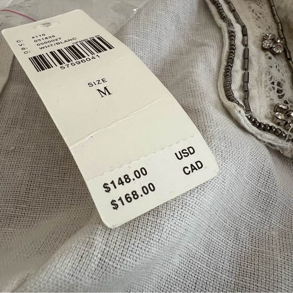 NWT Antthropologie Pilcro Nayeli White Beaded Cotton Linen Buttondown, size M - Picture 5 of 16